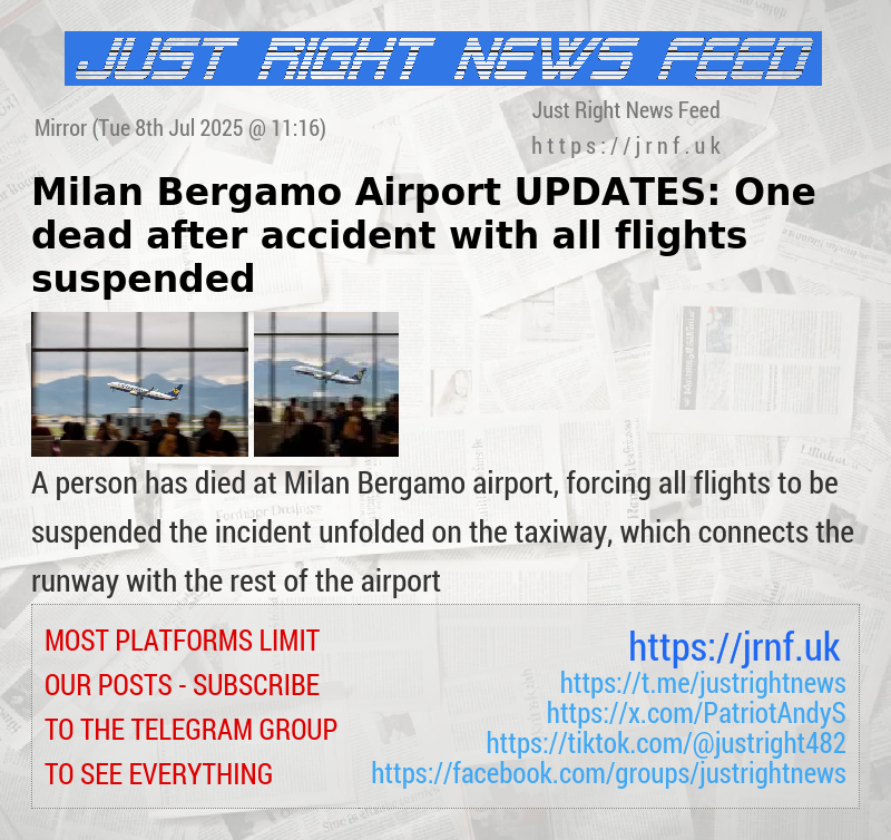 Milan Bergamo Airport UPDATES: One dead after accident with all flights suspended
