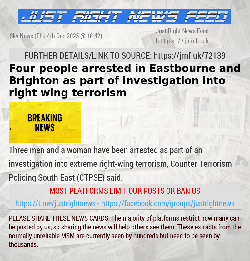 Four people arrested in Eastbourne and Brighton as part of investigation into right—wing terrorism