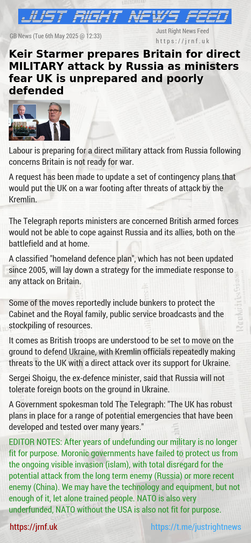 Keir Starmer prepares Britain for direct MILITARY attack by Russia as ministers fear UK is unprepared and poorly defended