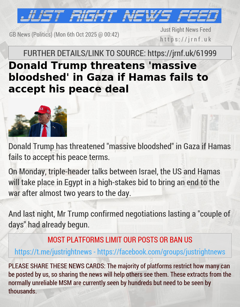 Donald Trump threatens ’massive bloodshed’ in Gaza if Hamas fails to accept his peace deal