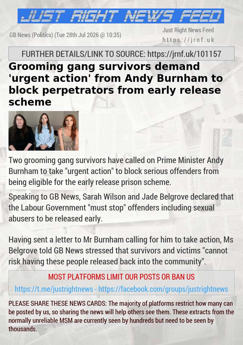 Grooming gang survivors demand ’urgent action’ from Andy Burnham to block perpetrators from early release scheme