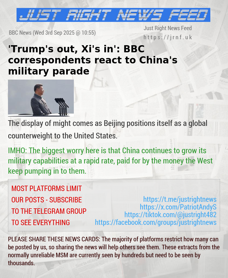 ’Trump’s out, Xi’s in’: BBC correspondents react to China’s military parade