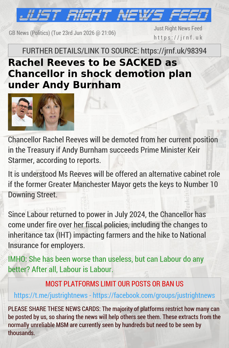 Rachel Reeves to be SACKED as Chancellor in shock demotion plan under Andy Burnham