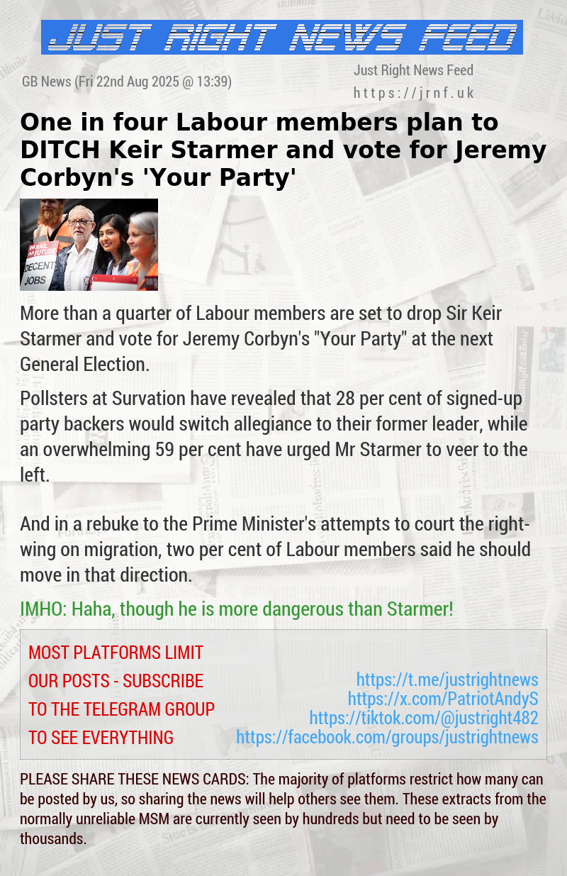 One in four Labour members plan to DITCH Keir Starmer and vote for Jeremy Corbyn’s ’Your Party’