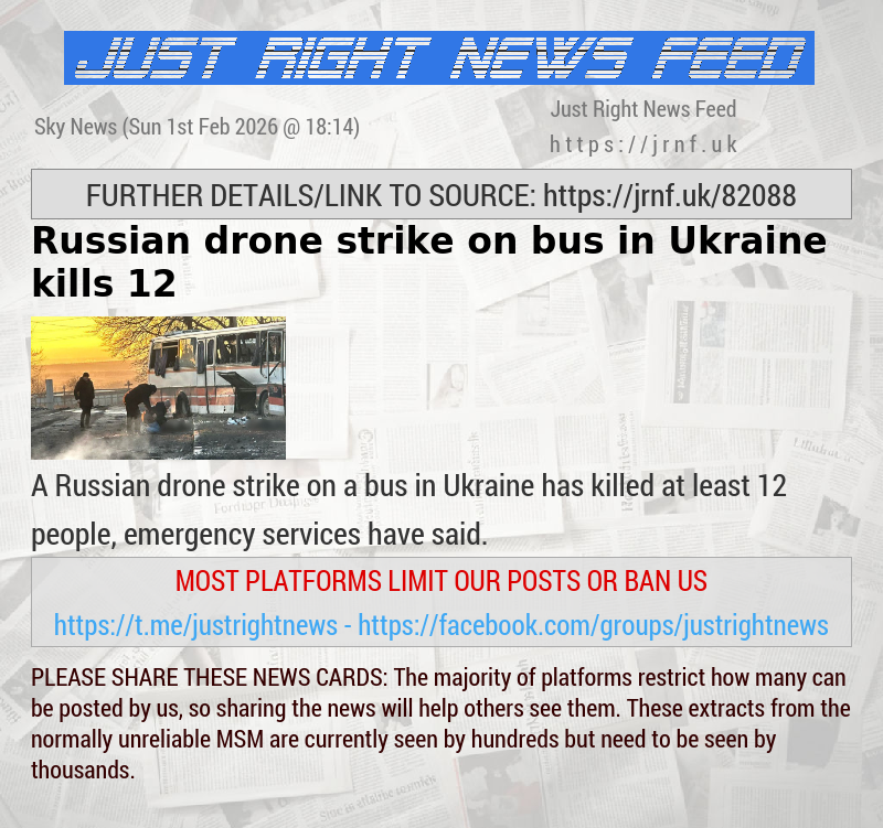 Russian drone strike on bus in Ukraine kills 12