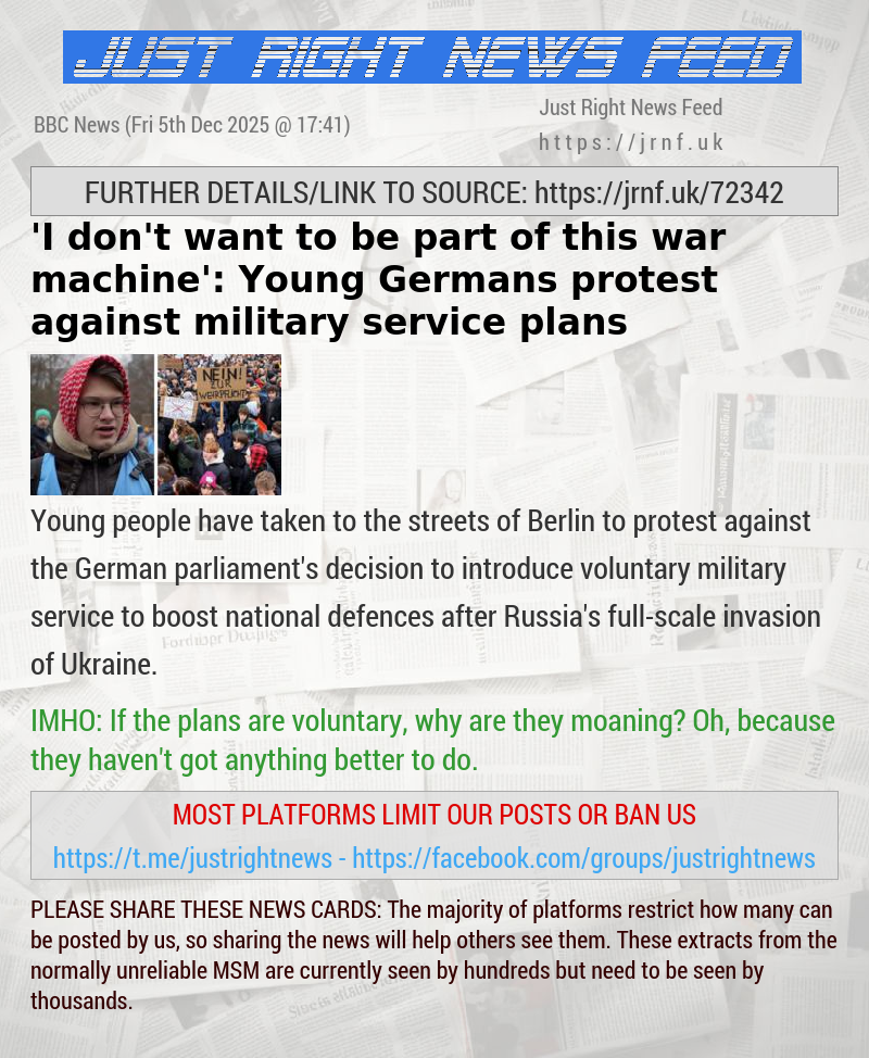 ’I don’t want to be part of this war machine’: Young Germans protest against military service plans