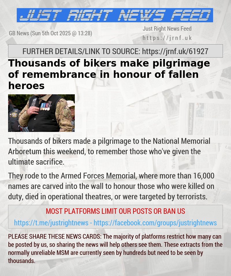 Thousands of bikers make pilgrimage of remembrance in honour of fallen heroes