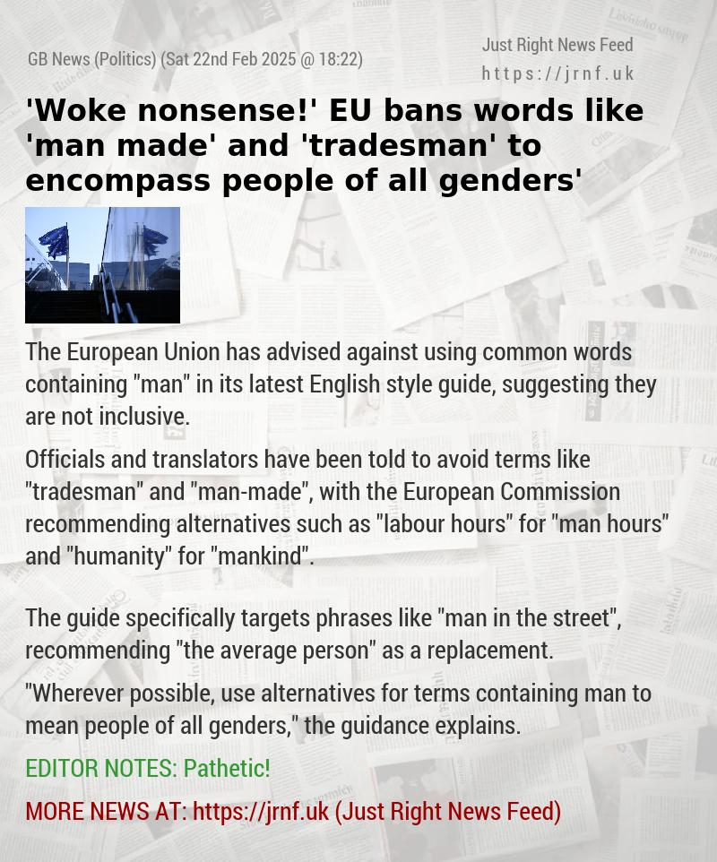 ’Woke nonsense!’ EU bans words like ’man—made’ and ’tradesman’ to encompass ‘people of all genders’