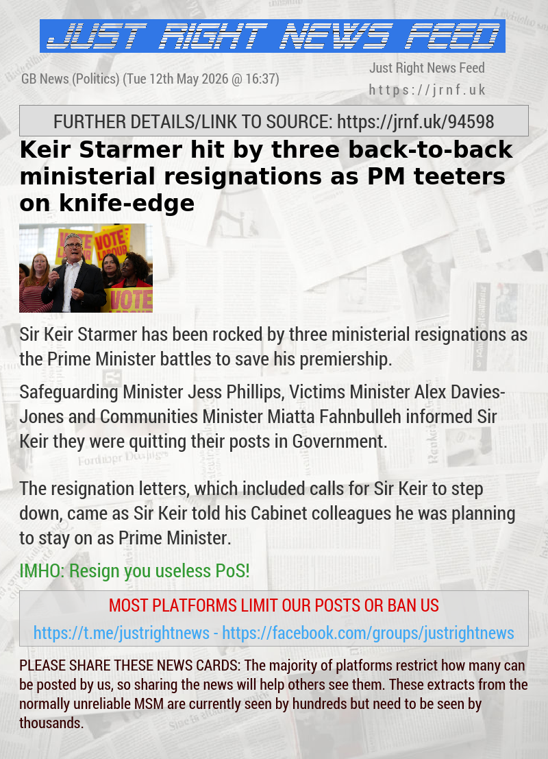 Keir Starmer hit by three back—to—back ministerial resignations as PM teeters on knife—edge