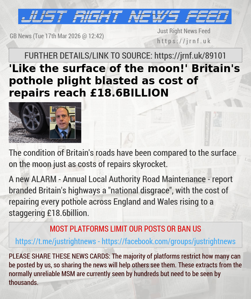 ’Like the surface of the moon!’ Britain’s pothole plight blasted as cost of repairs reach &pound;18.6BILLION