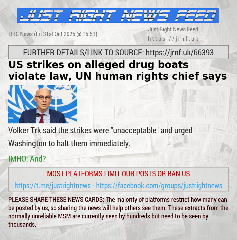 US strikes on alleged drug boats violate law, UN human rights chief says