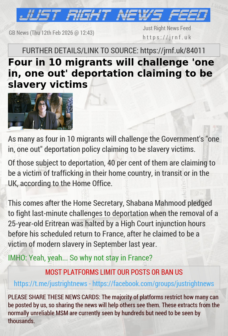 Four in 10 migrants will challenge ’one in, one out’ deportation claiming to be slavery victims
