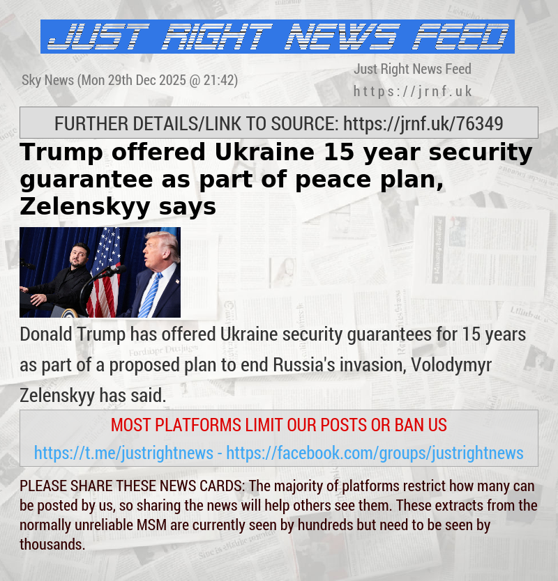 Trump offered Ukraine 15—year security guarantee as part of peace plan, Zelenskyy says