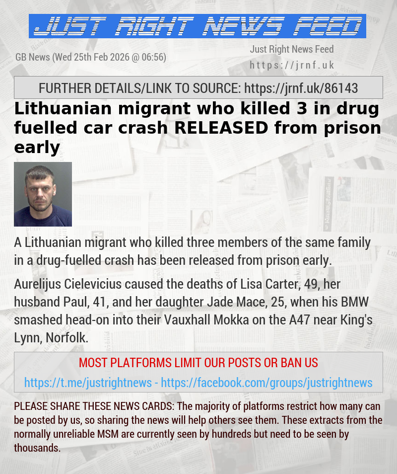 Lithuanian migrant who killed 3 in drug—fuelled car crash RELEASED from prison early