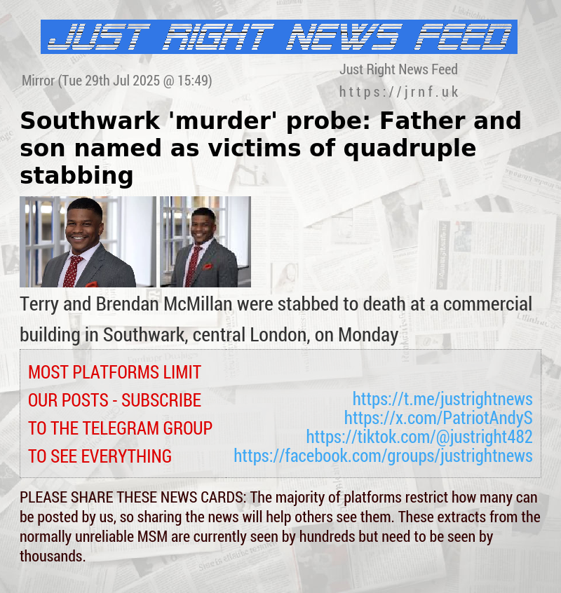 Southwark ’murder’ probe: Father and son named as victims of quadruple stabbing