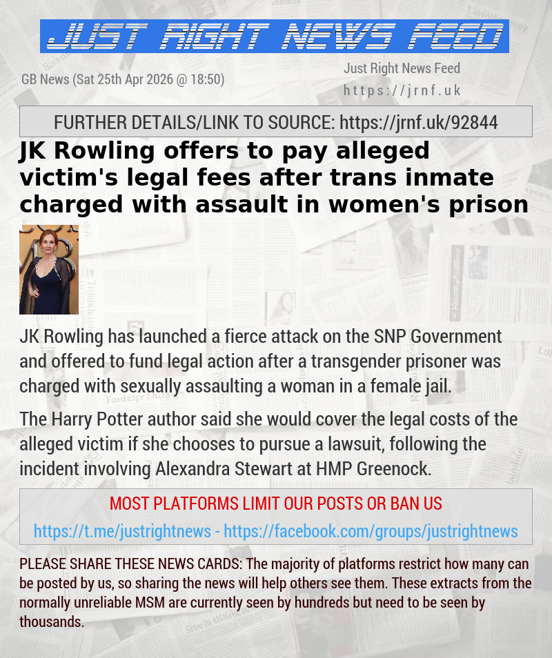 JK Rowling offers to pay alleged victim’s legal fees after trans inmate charged with assault in women’s prison