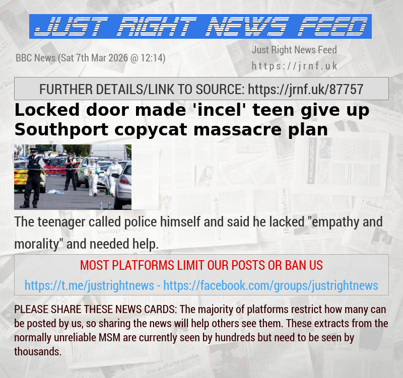 Locked door made ’incel’ teen give up Southport copycat massacre plan