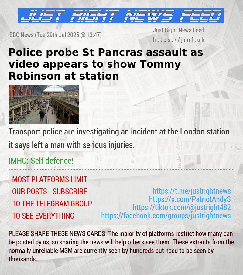 Police probe St Pancras assault as video appears to show Tommy Robinson at station