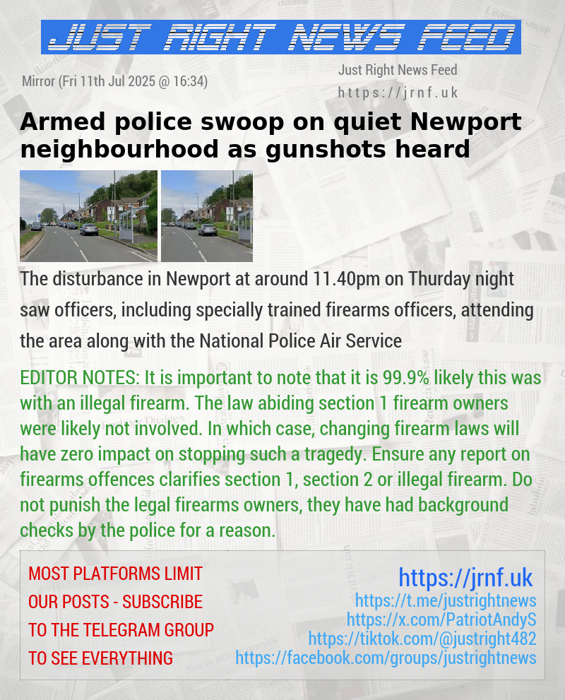 Armed police swoop on quiet Newport neighbourhood as gunshots heard