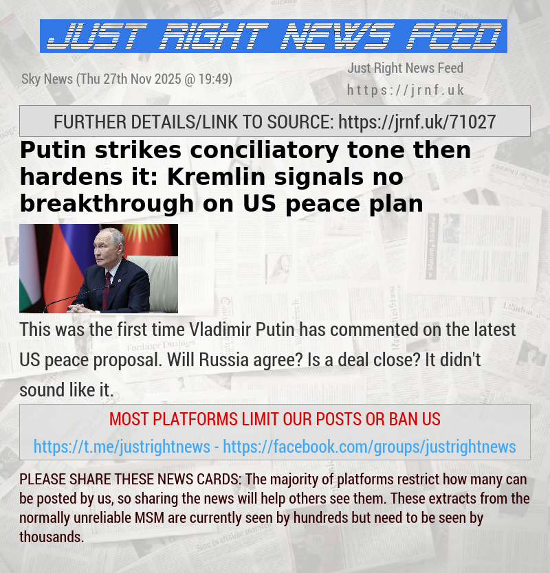 Putin strikes conciliatory tone — then hardens it: Kremlin signals no breakthrough on US peace plan