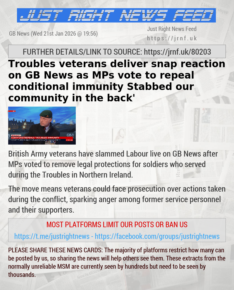 Troubles veterans deliver snap reaction on GB News as MPs vote to repeal conditional immunity — ‘Stabbed our community in the back’