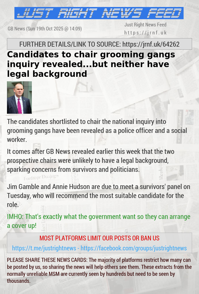 Candidates to chair grooming gangs inquiry revealed...but neither have legal background