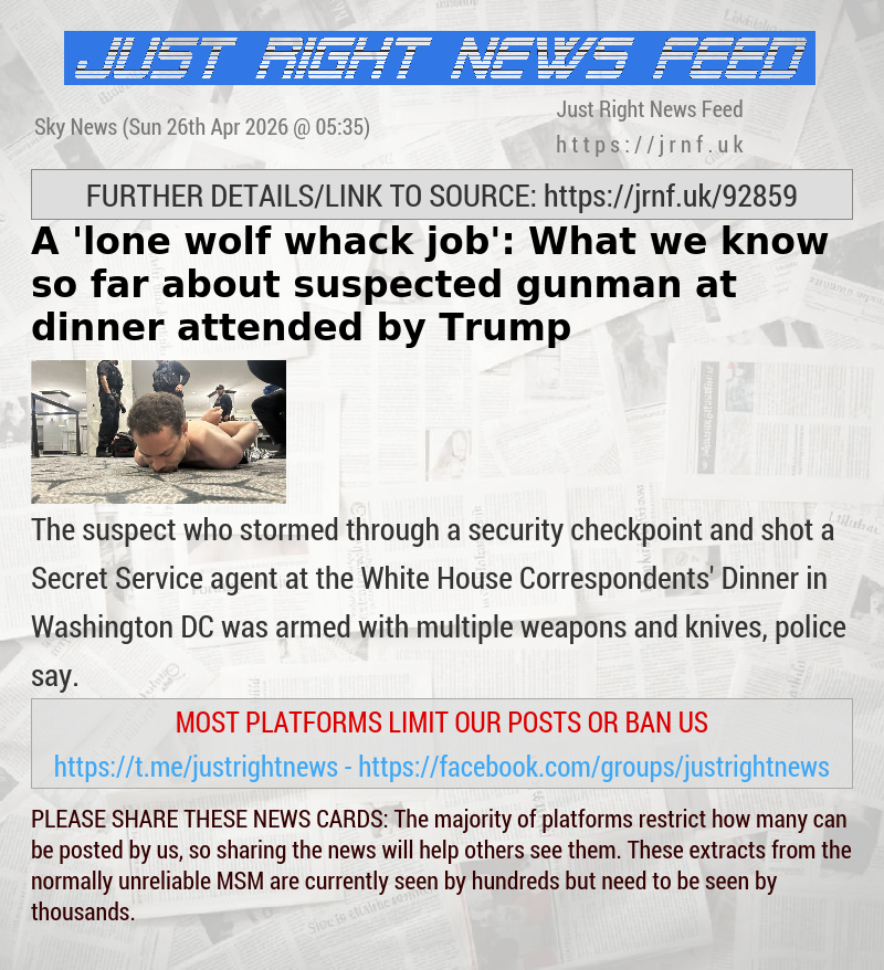 A ’lone wolf whack job’: What we know so far about suspected gunman at dinner attended by Trump