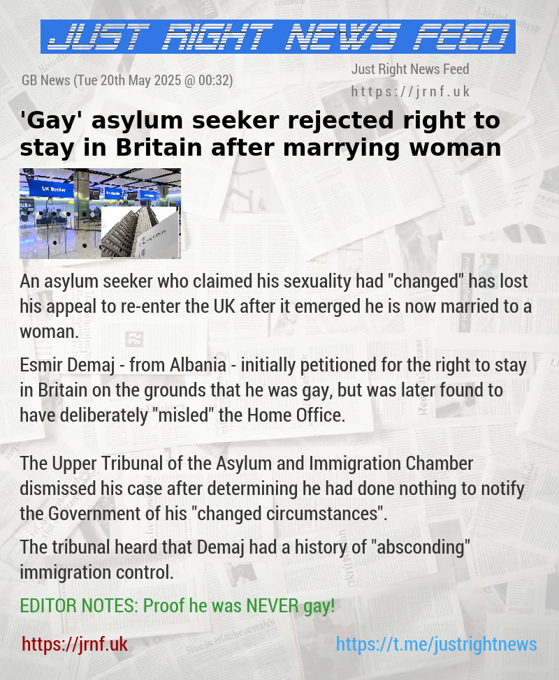 ’Gay’ asylum seeker rejected right to stay in Britain after marrying woman