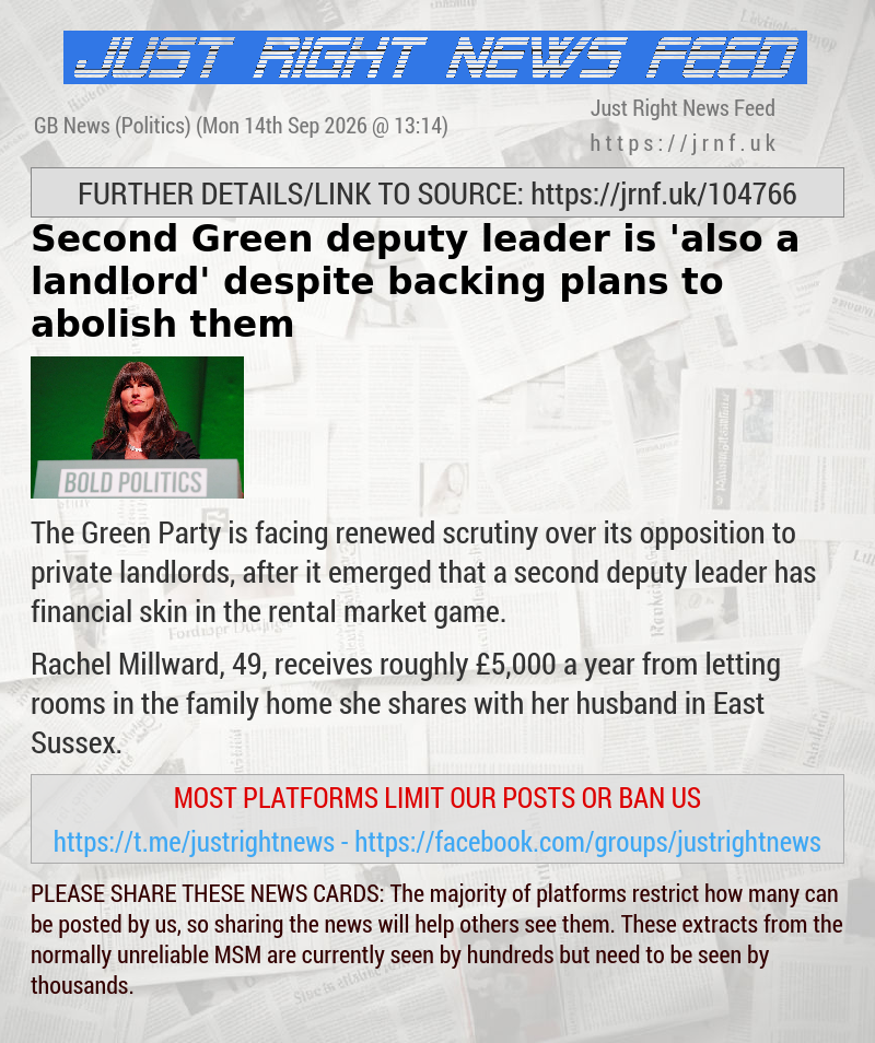 Second Green deputy leader is ’also a landlord’ — despite backing plans to abolish them