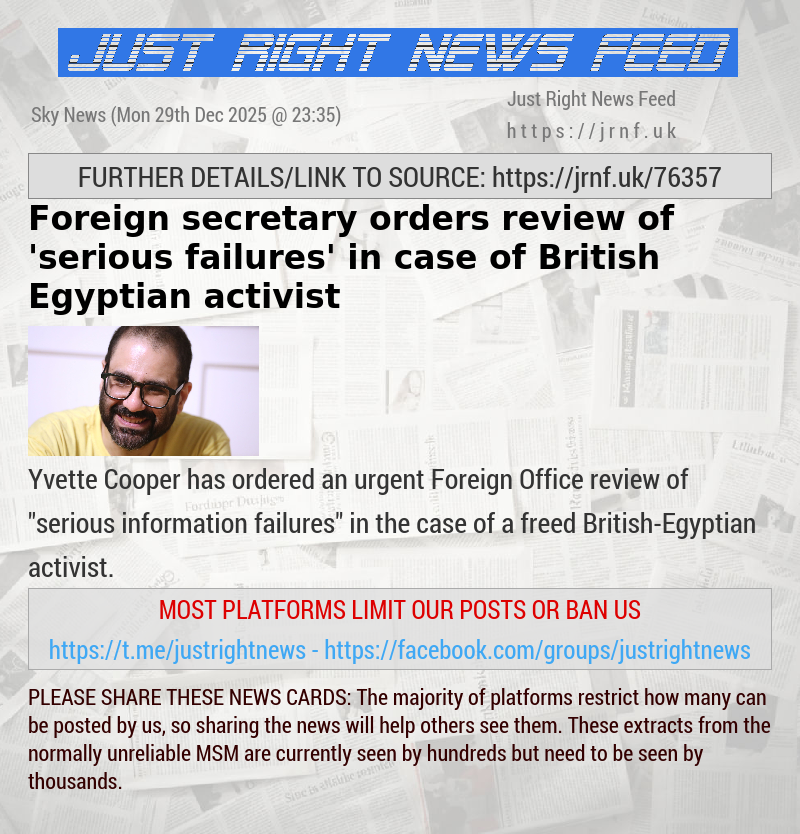 Foreign secretary orders review of ’serious failures’ in case of British—Egyptian activist