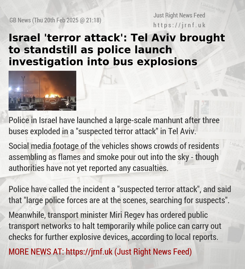 Israel ’terror attack’: Tel Aviv brought to standstill as police launch investigation into bus explosions