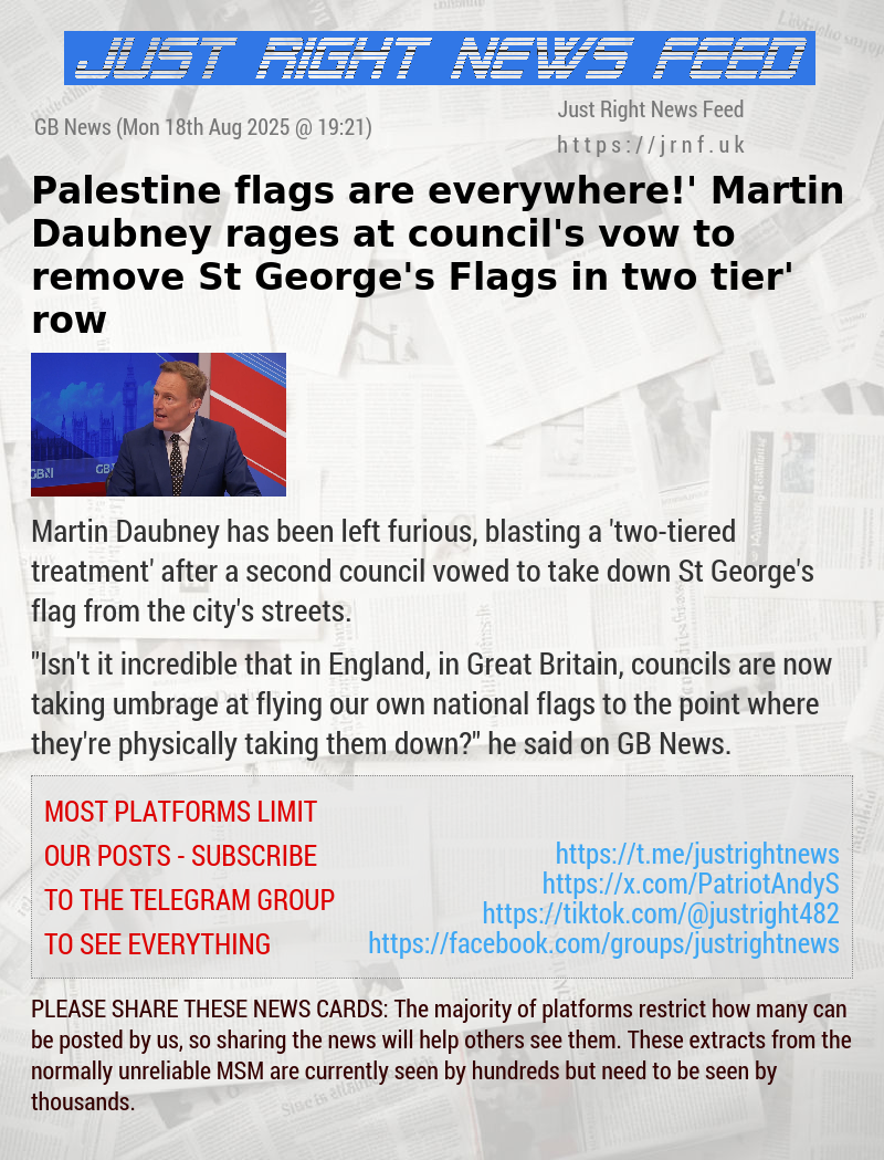 ‘Palestine flags are everywhere!’ Martin Daubney rages at council’s vow to remove St George’s Flags in ‘two—tier’ row
