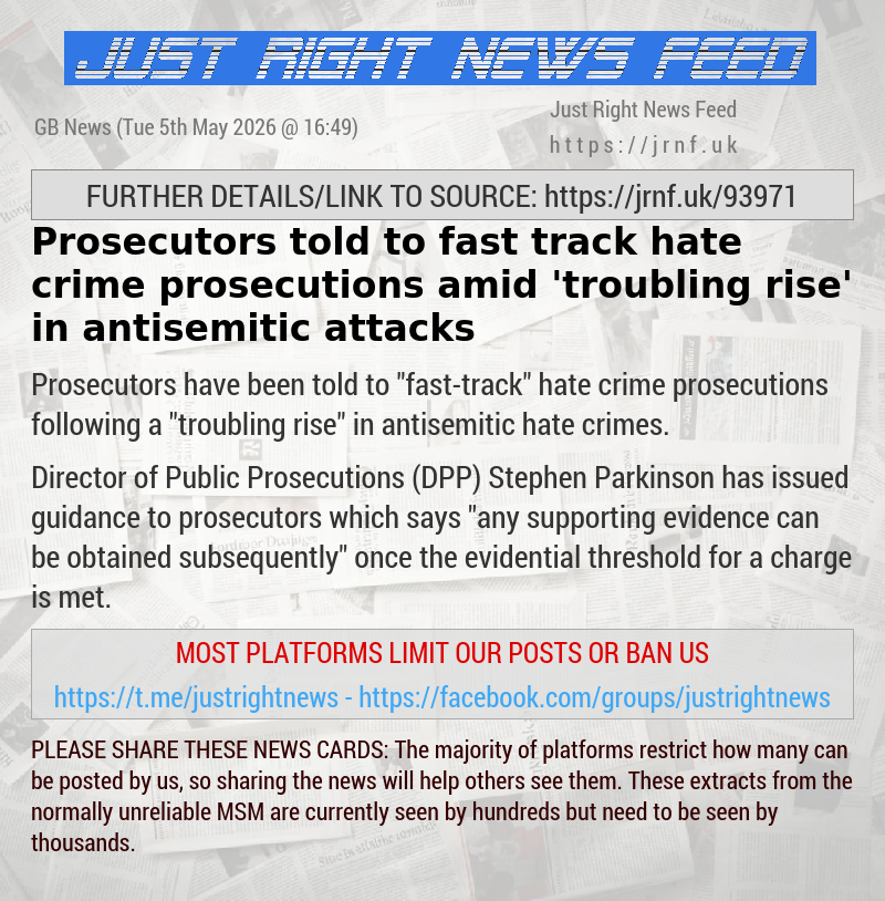Prosecutors told to fast—track hate crime prosecutions amid ’troubling rise’ in antisemitic attacks