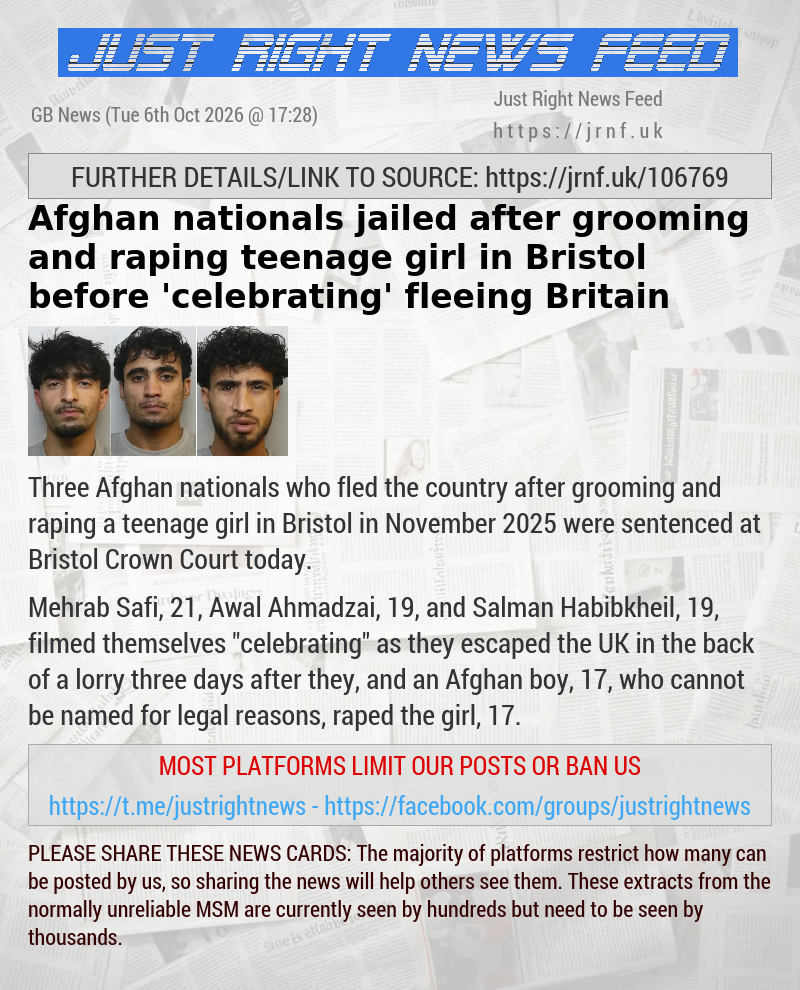 Afghan nationals jailed after grooming and raping teenage girl in Bristol before ’celebrating’ fleeing Britain