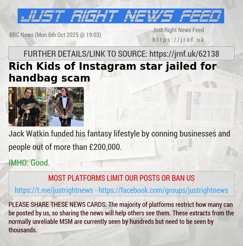 Rich Kids of Instagram star jailed for handbag scam