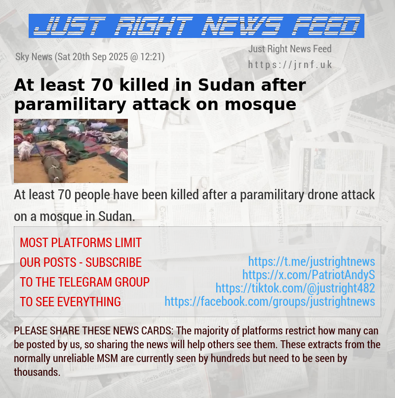 At least 70 killed in Sudan after paramilitary attack on mosque
