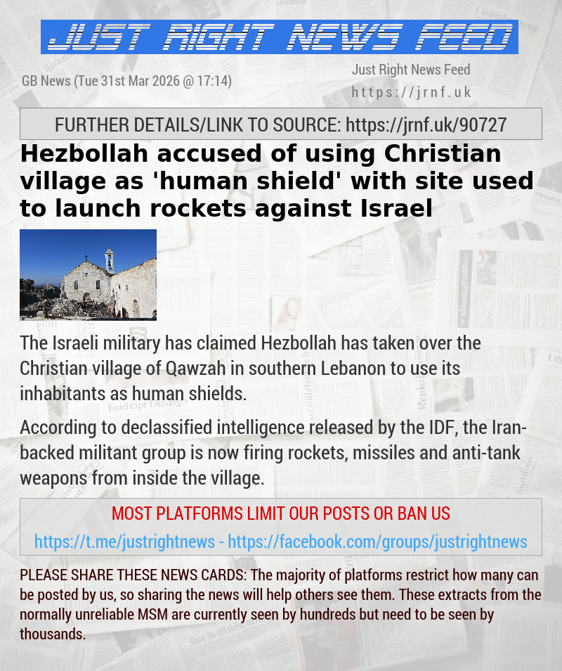 Hezbollah accused of using Christian village as ’human shield’ with site used to launch rockets against Israel