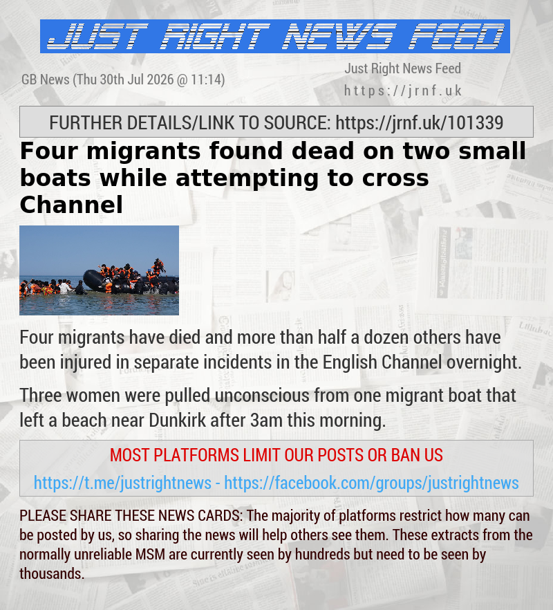 Four​ ​migrants found dead on two small boats while attempting to cross Channel