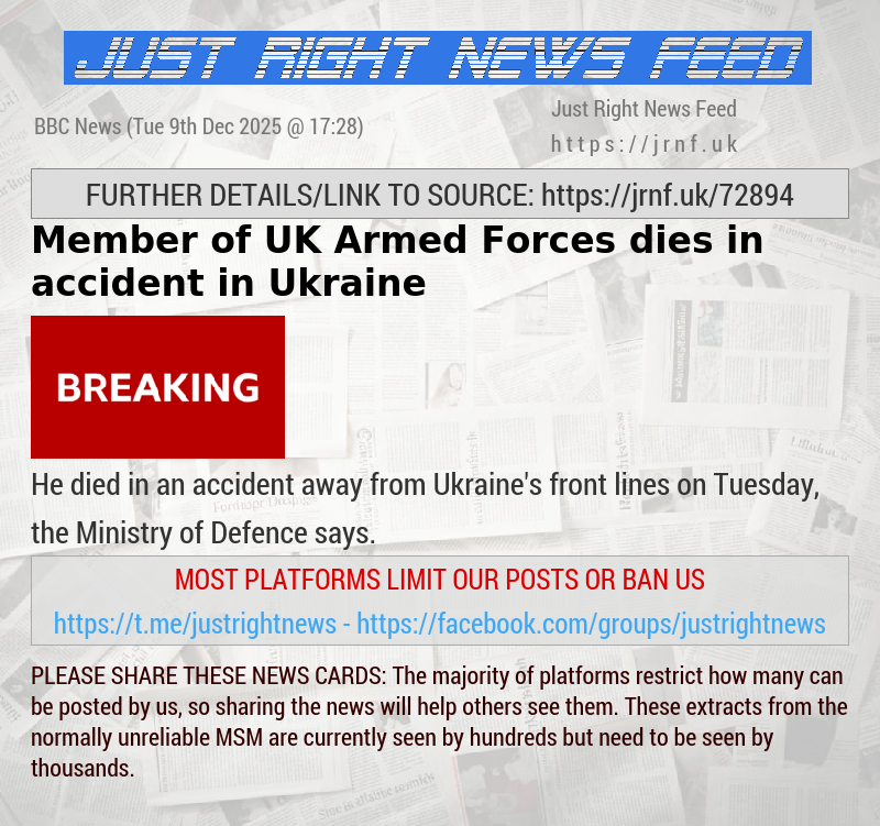Member of UK Armed Forces dies in accident in Ukraine