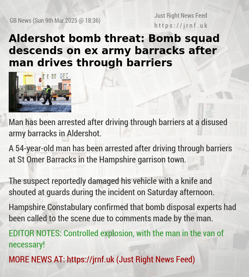 Aldershot bomb threat: Bomb squad descend on ex—army barracks after man drives through barriers