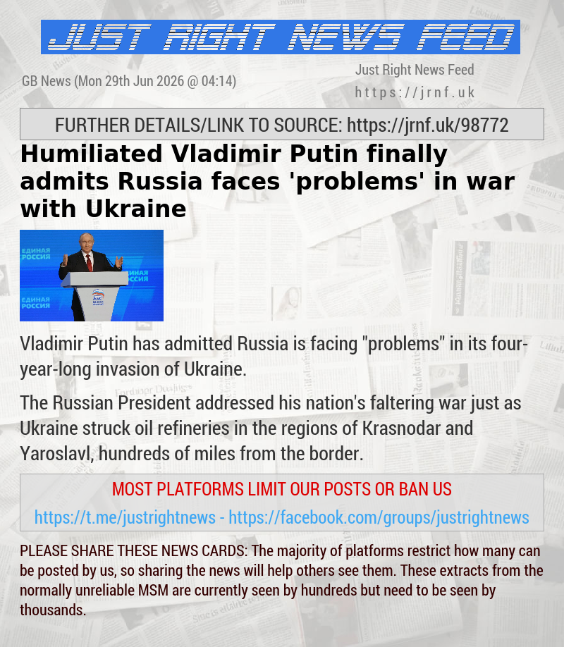 Humiliated Vladimir Putin finally admits Russia faces ’problems’ in war with Ukraine