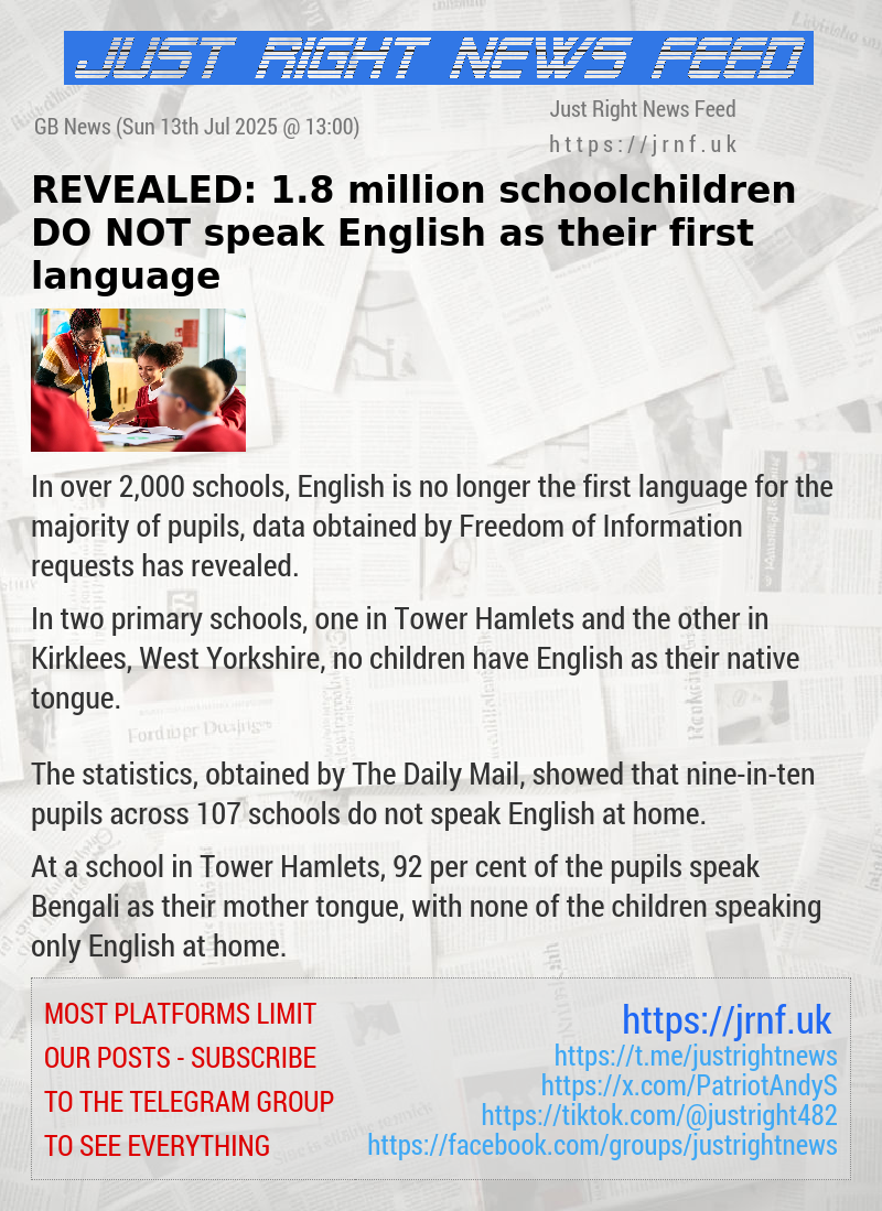 REVEALED: 1.8 million schoolchildren DO NOT speak English as their first language