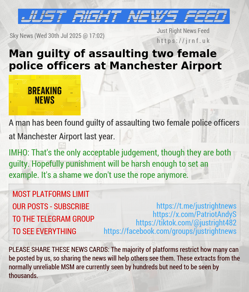 Man guilty of assaulting two female police officers at Manchester Airport