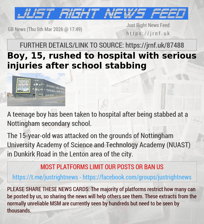 Boy, 15, rushed to hospital with serious injuries after school stabbing