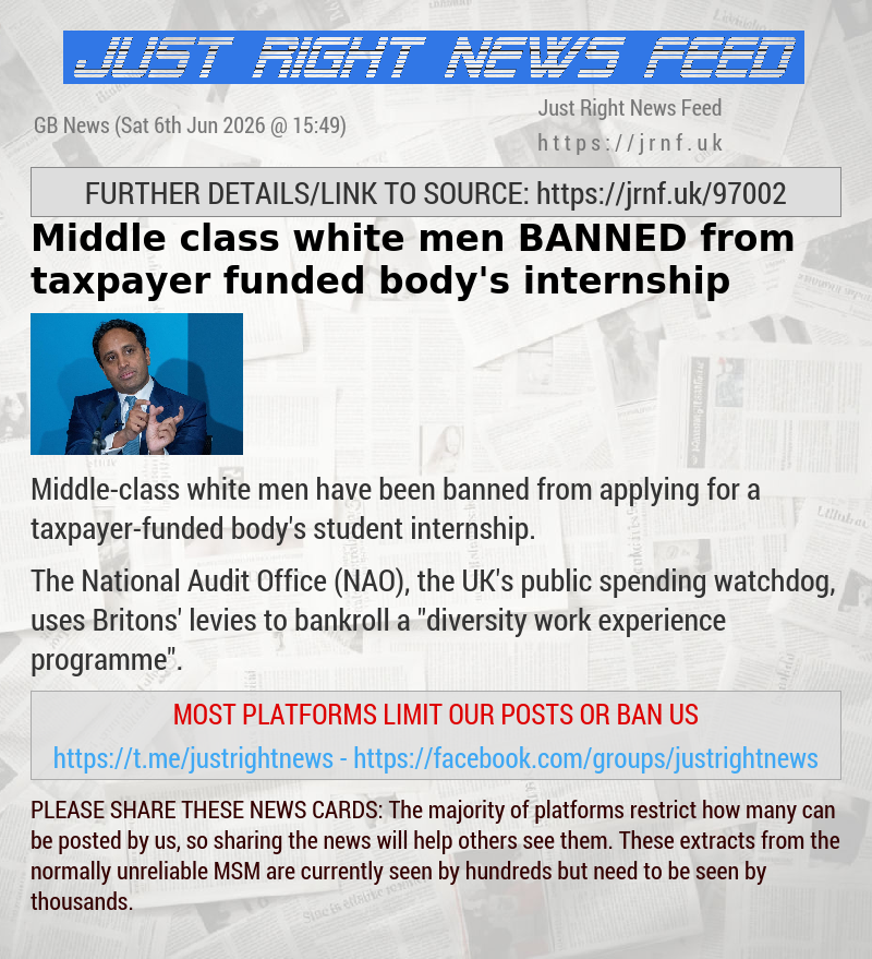 Middle—class white men BANNED from taxpayer—funded body’s internship