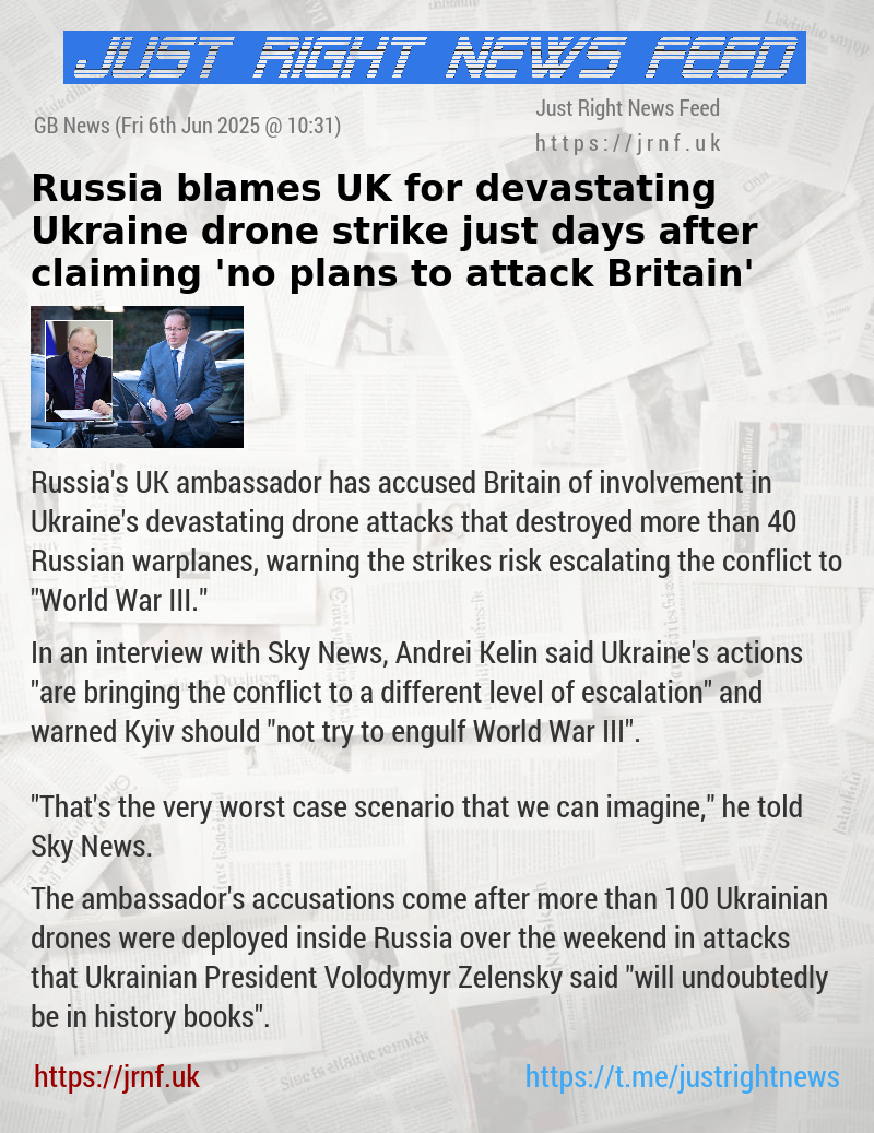 Russia blames UK for devastating Ukraine drone strike just days after claiming ’no plans to attack Britain’