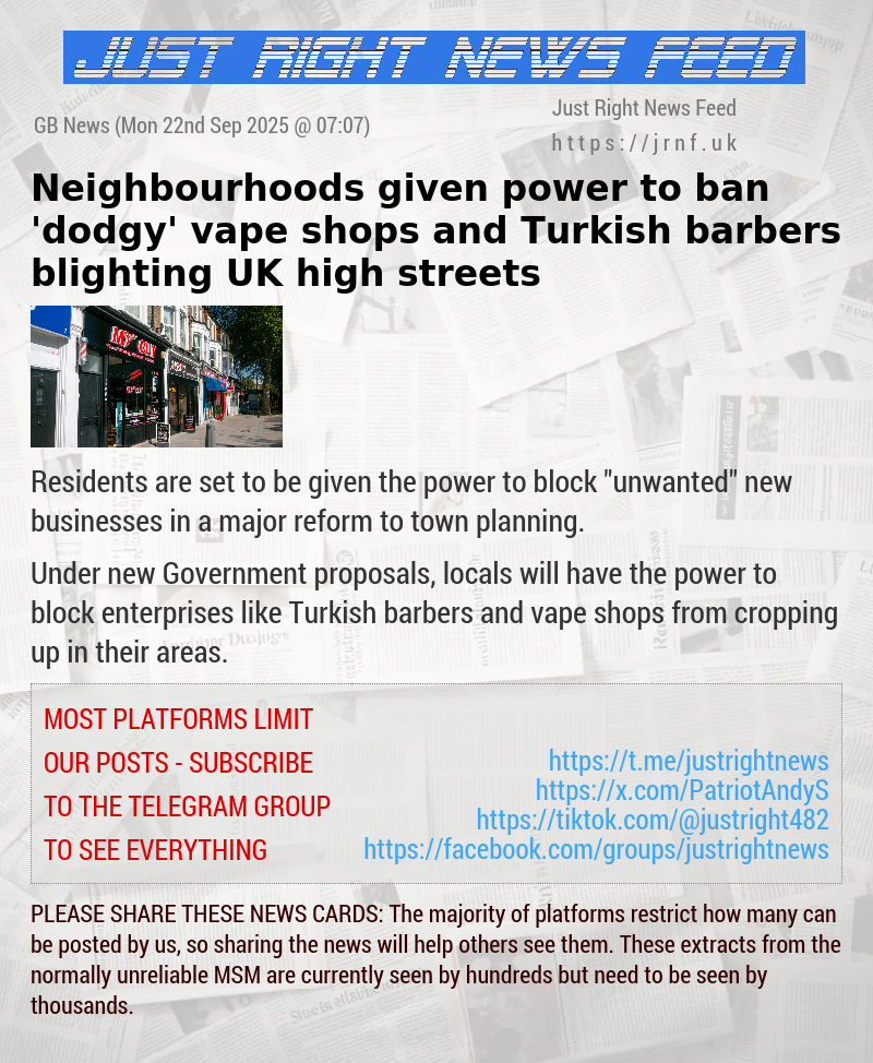 Neighbourhoods given power to ban ’dodgy’ vape shops and Turkish barbers blighting UK high streets