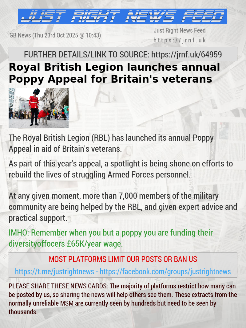 Royal British Legion launches annual Poppy Appeal for Britain’s veterans
