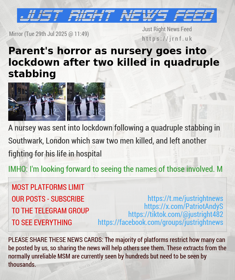 Parent’s horror as nursery goes into lockdown after two killed in quadruple stabbing
