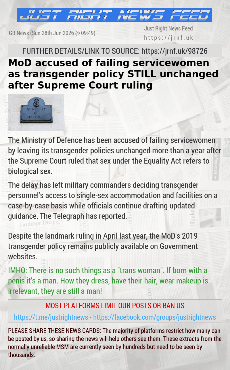 MoD accused of failing servicewomen as transgender policy STILL unchanged after Supreme Court ruling